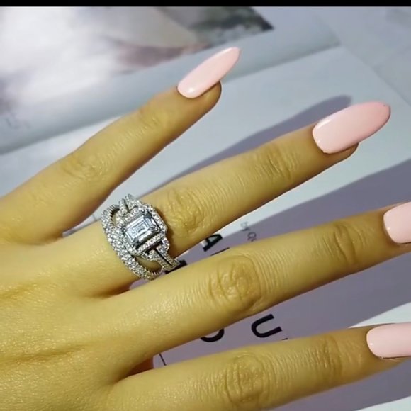 NEW DIAMOND TWO SET S925 STERLING SILVER RING, BEAUTIFUL RING, SHINY RING. - Picture 5 of 5